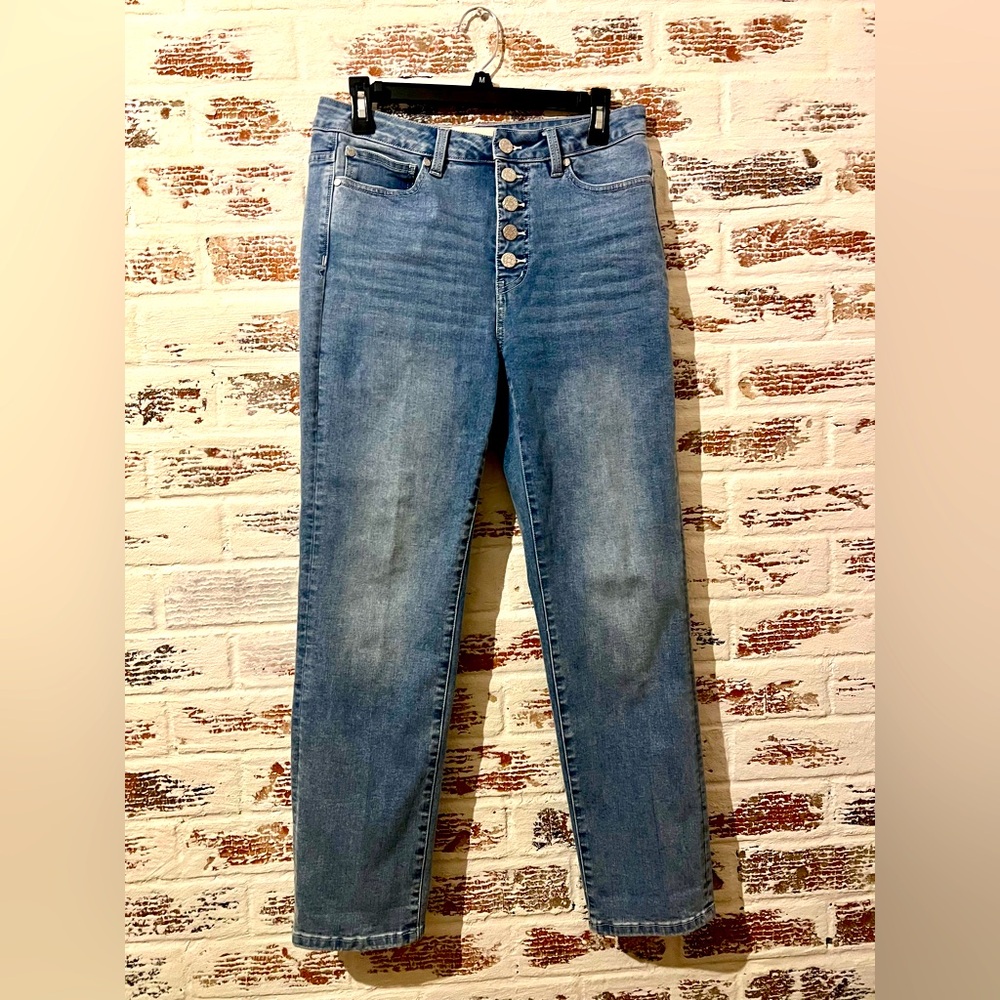 Soft Surroundings Jeans Button Fly Straight Leg Light Wash Girlfriend Size 8